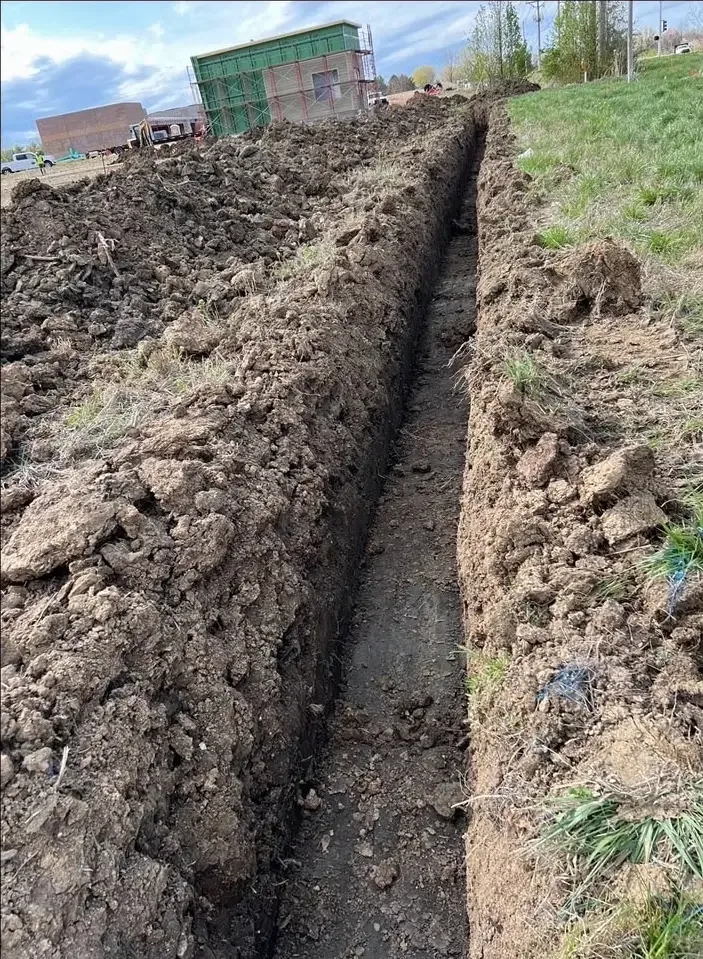 Utility trench at a commercial building site
