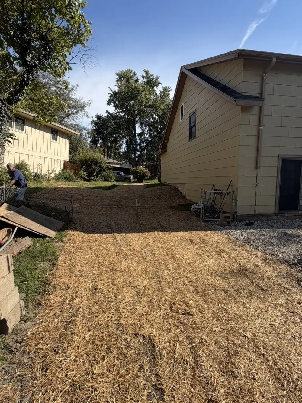 Side yard seed and straw